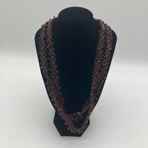 Vintage Real Apple Seed Lei Necklace Long Woven Star Cluster Boho Tiki 50"